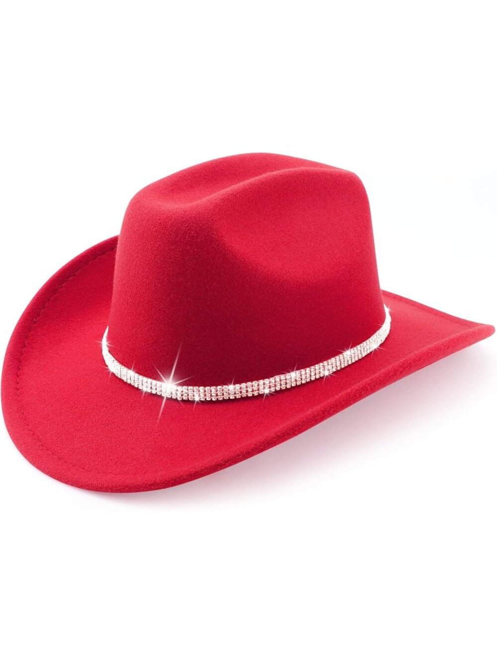 Women's Red Glitter Rhinestone Wide Brim Felt Cowboy Western Cowgirl Hat